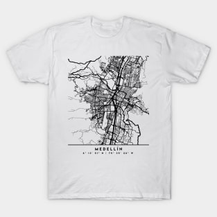 MEDELLIN COLOMBIA BLACK CITY STREET MAP ART T-Shirt